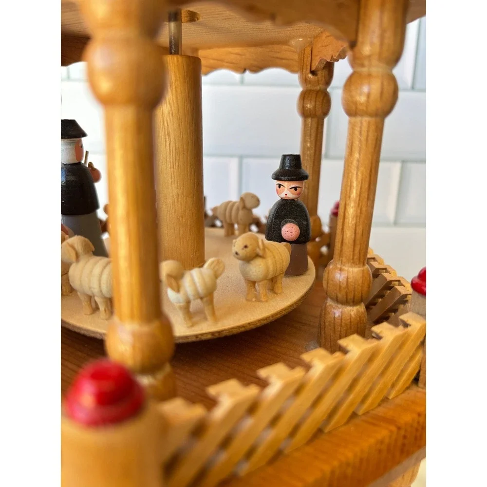 Vintage Christmas Pyramid 3 Tier Wooden‎ Nativity Shepherd Carousel NO FAN